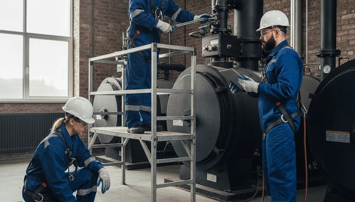 Boiler repair technician inspecting a residential boiler in Sacramento, CA