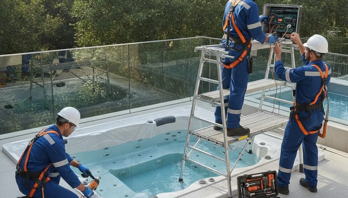 Spa repair technician servicing a Sacramento, CA home spa for reliable plumbing maintenance